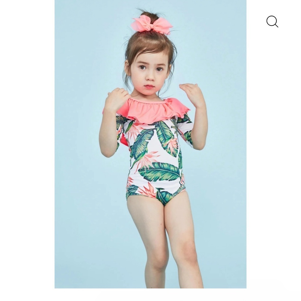 Tropical Leaf Kids Swim One Piece. By boutique brand Petite Hailey